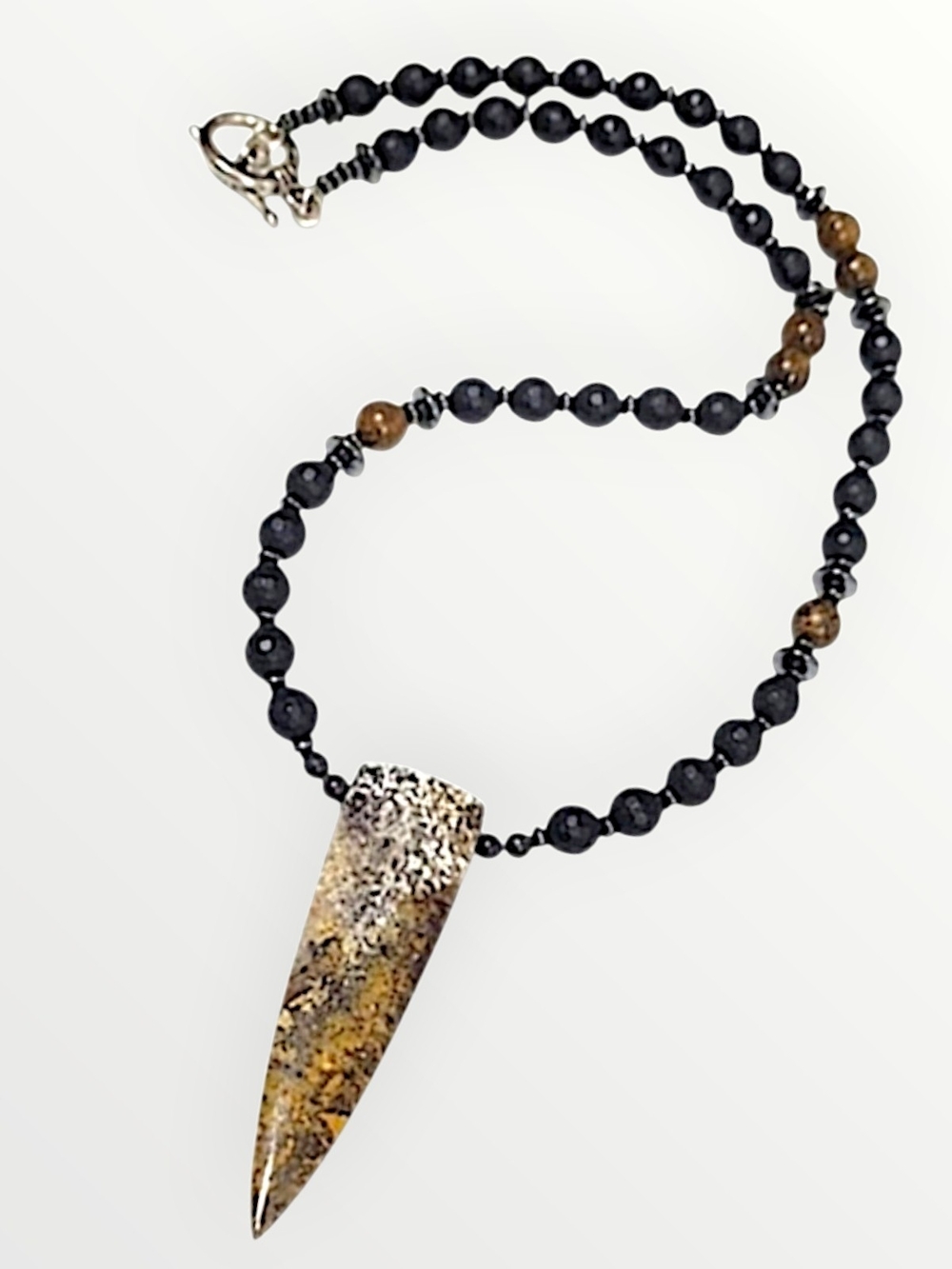 Hand Crafted Onyx 22" Necklace Ocean Jasper Spike Pendant
